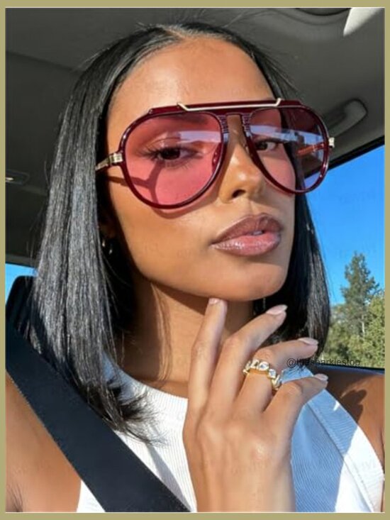 Oversized Aviator Sunglasses Gold Metal Tangle Free Retro main image 7